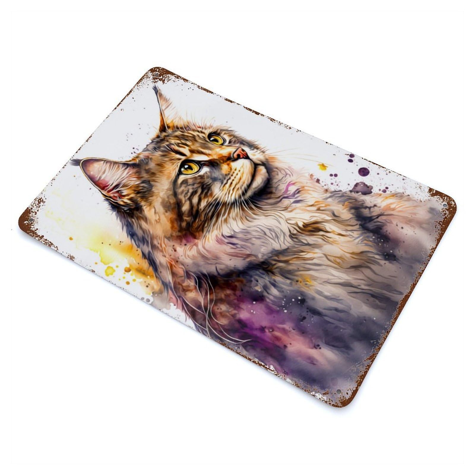 Cat Rusty Metal Tin Sign 11.8"x7.9", Ideal for Pub, Kitchen And Man Cave Decor