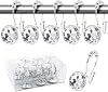 BEAVO Rose Shower Curtain Hooks,12 Pcs Double Glide Shower Curtain Rings Stainless Steel Rustproof Decorative Shower Hook Ring with Resin Rose Flower for Bathroom Shower Rods (White)