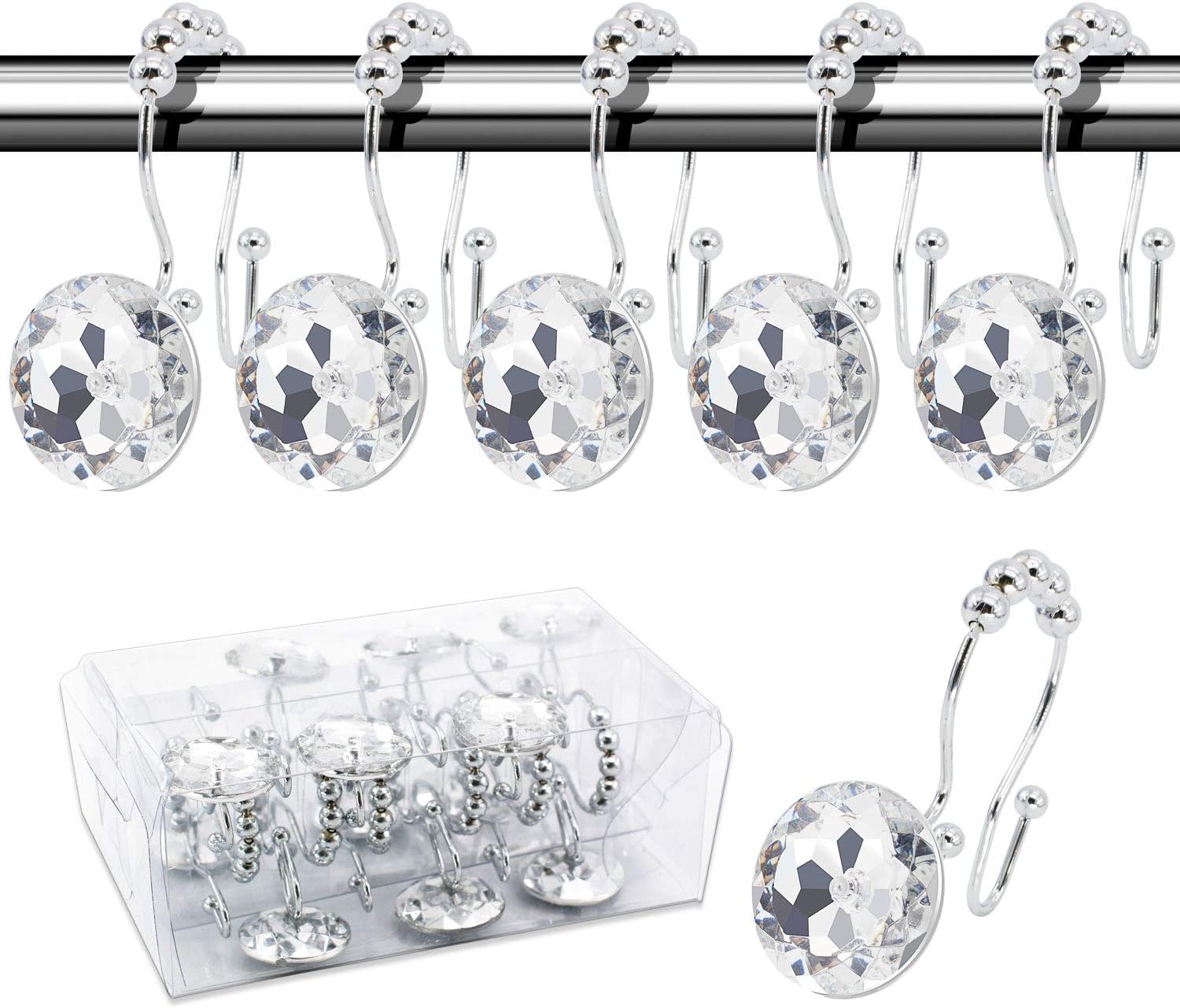 BEAVO Decorative Shower Curtain Hooks,12 Pcs Double Glide