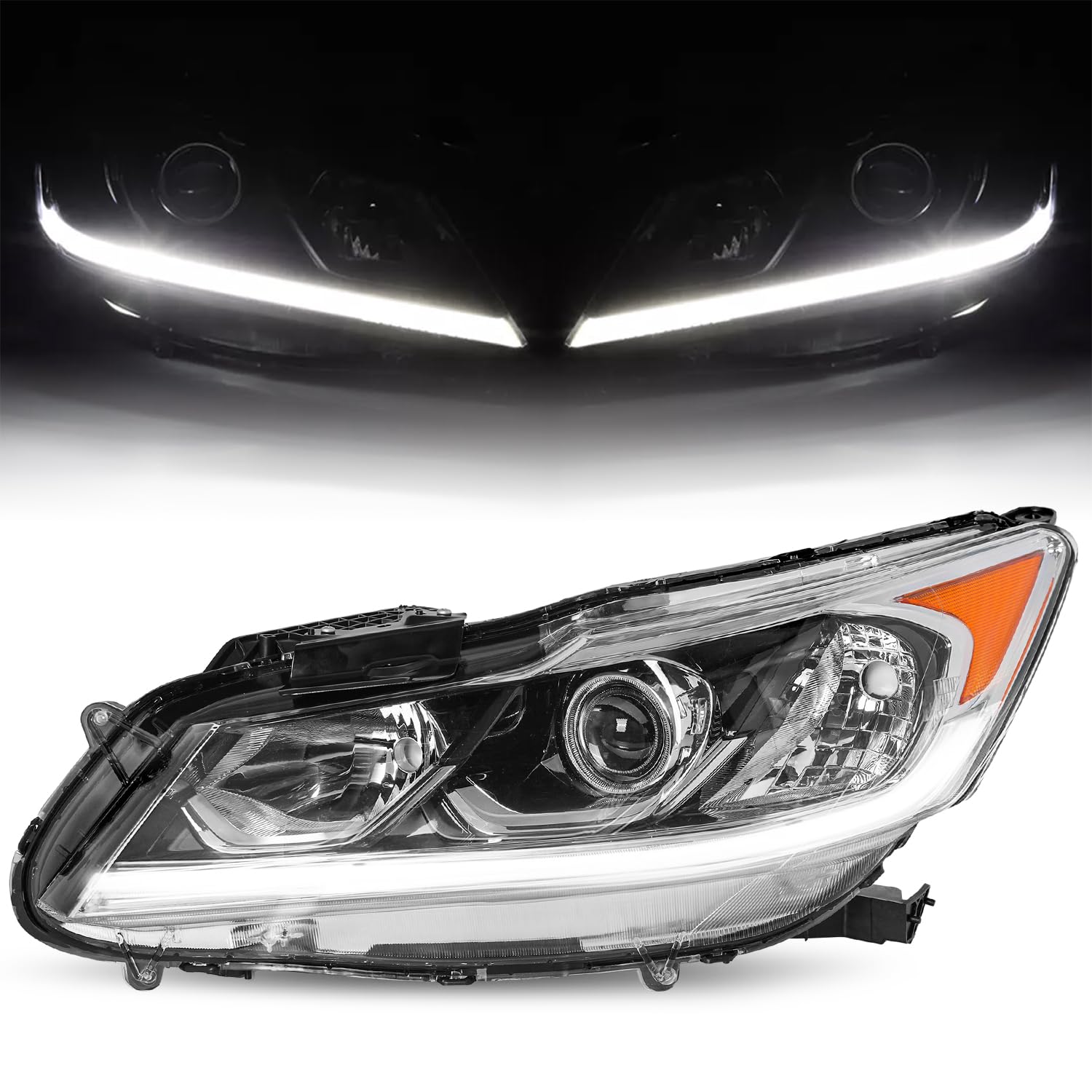 JSBOYAT LED DRL Headlight Assembly Fit 2016-2017 Honda Accord EX EX-L Sport Sedan, OE Style Halogen Headlamp Projector Front Left Head light