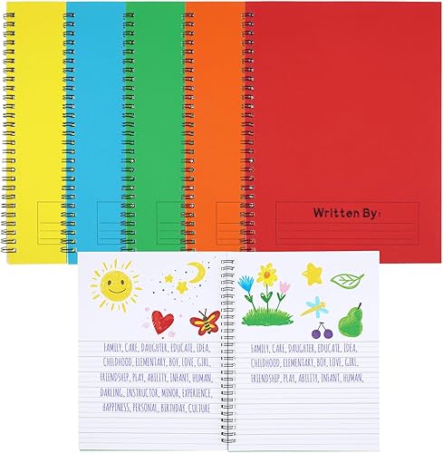 Miniatura 10 de Henoyso 20 piezas de 100/50 hojas de cuaderno de composición primaria K-2 a granel en espiral, diario primario, dibujo, práctica de escritura