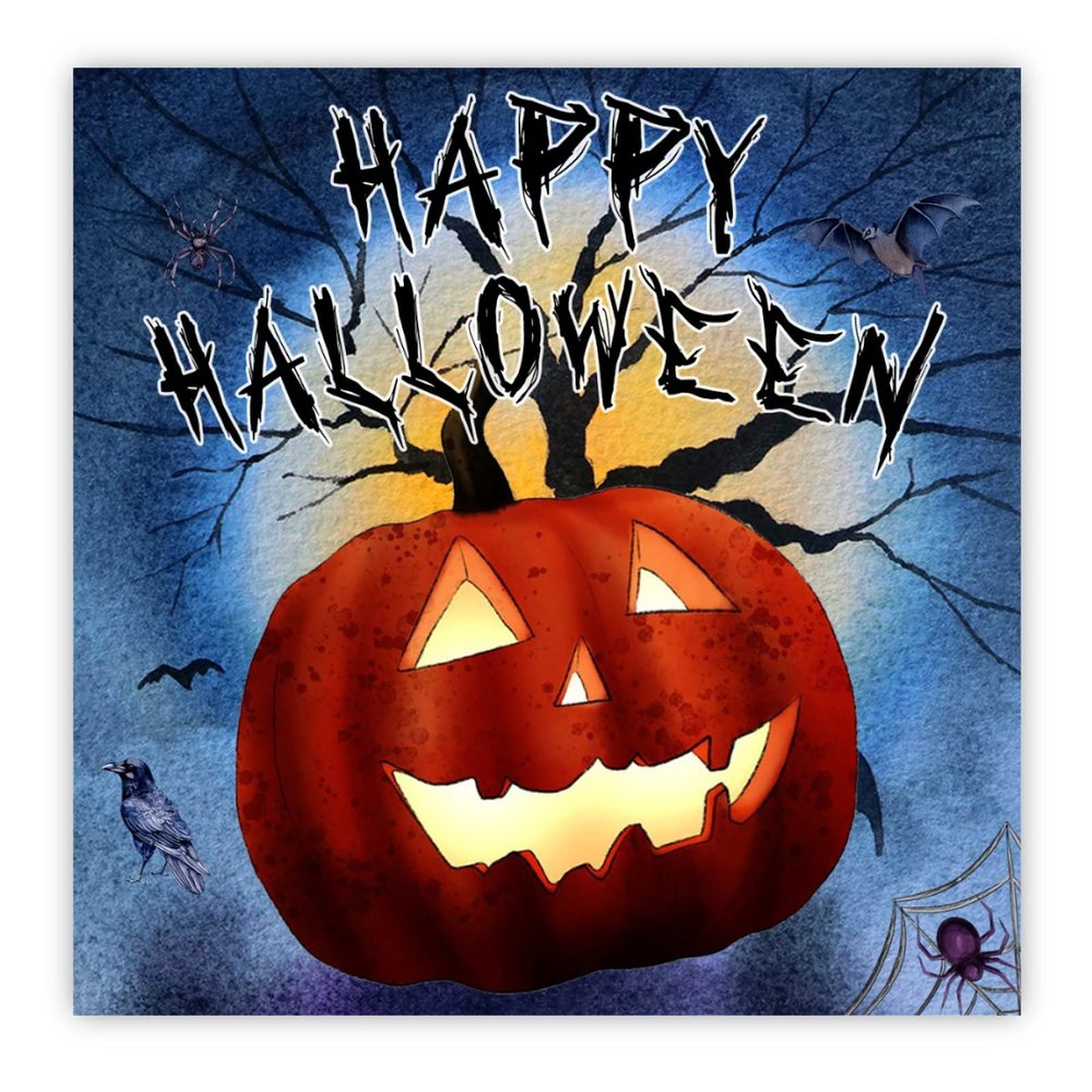 Panneau en bois Happy Halloween avec nain corbeau et toile d'araignée