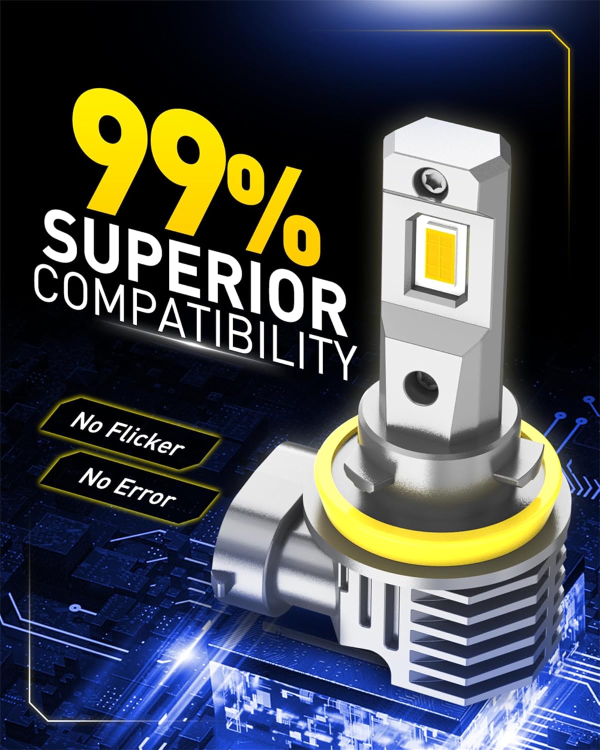 AUXITO H11 H8 H16 LED Yellow Fog Light Bulbs, 3000K Amber Yellow Light, 900% Brightness, Truly Mini Size Fog Lights Replacement for Cars, Play and Plug (Pack of 2)