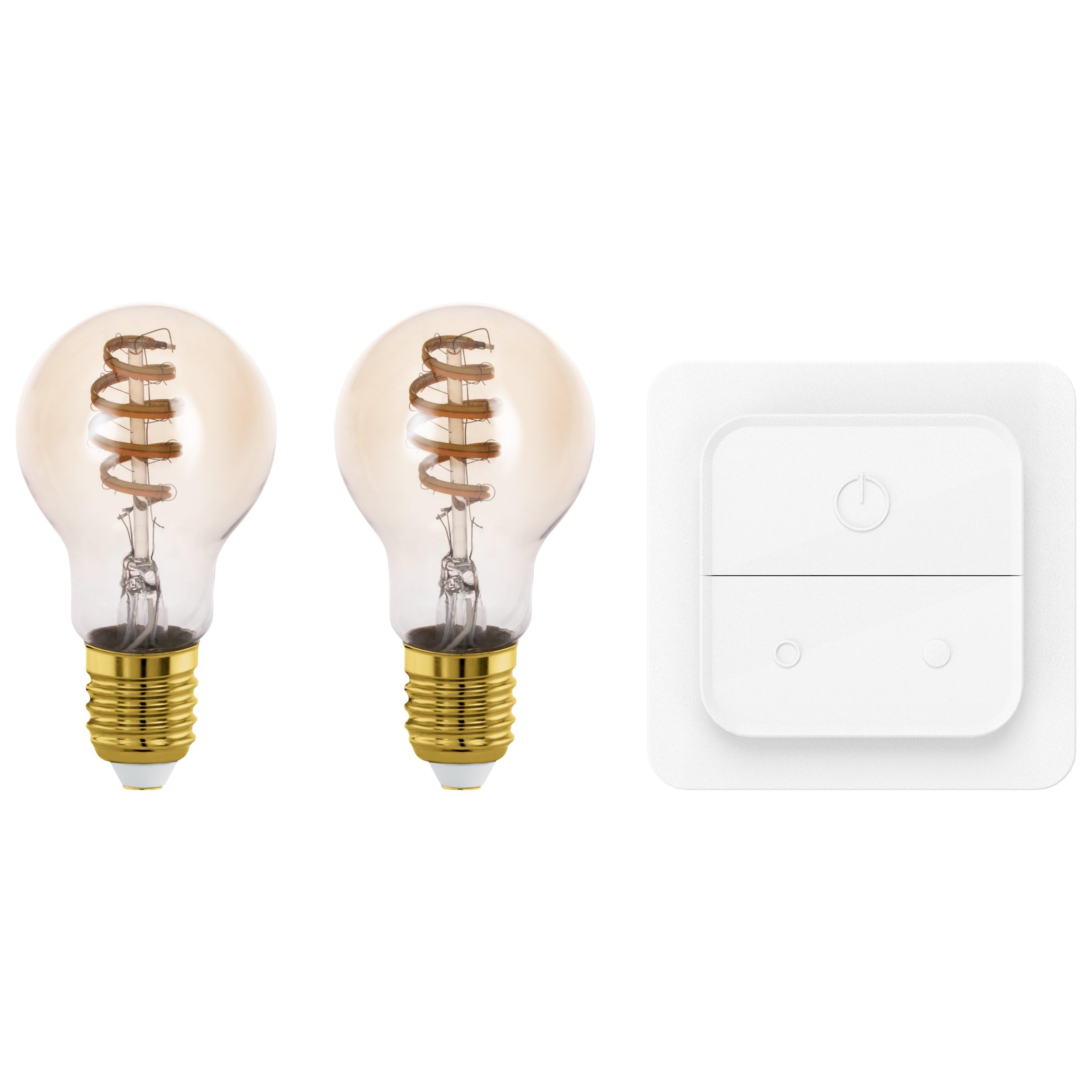 EGLO connect.z Smart-Home LED Vintage Leuchtmittel, 2er Set ink. Schalter | 2 E27 Glühbirnen + Lichtschalter, Matter, ZigBee, App und Sprachsteuerung Alexa, dimmbar, warmweiß-kaltweiß, 806 Lumen, amber