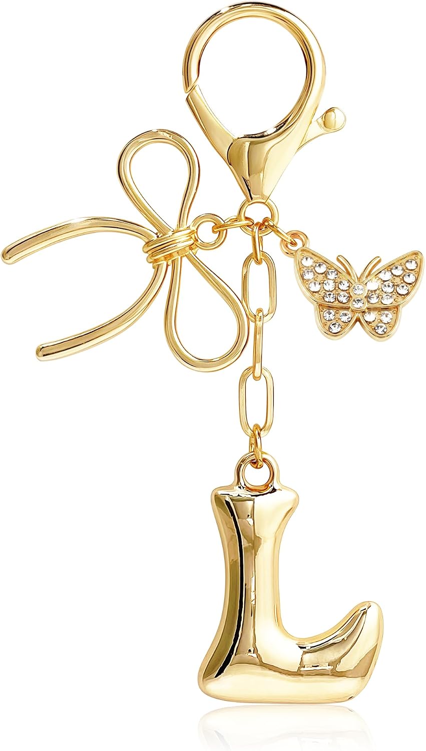 Cute Initial Cherry, Bow, Heart & More Styles - Personalized Keychain Bag Charms & Purse Accessories for Handbags