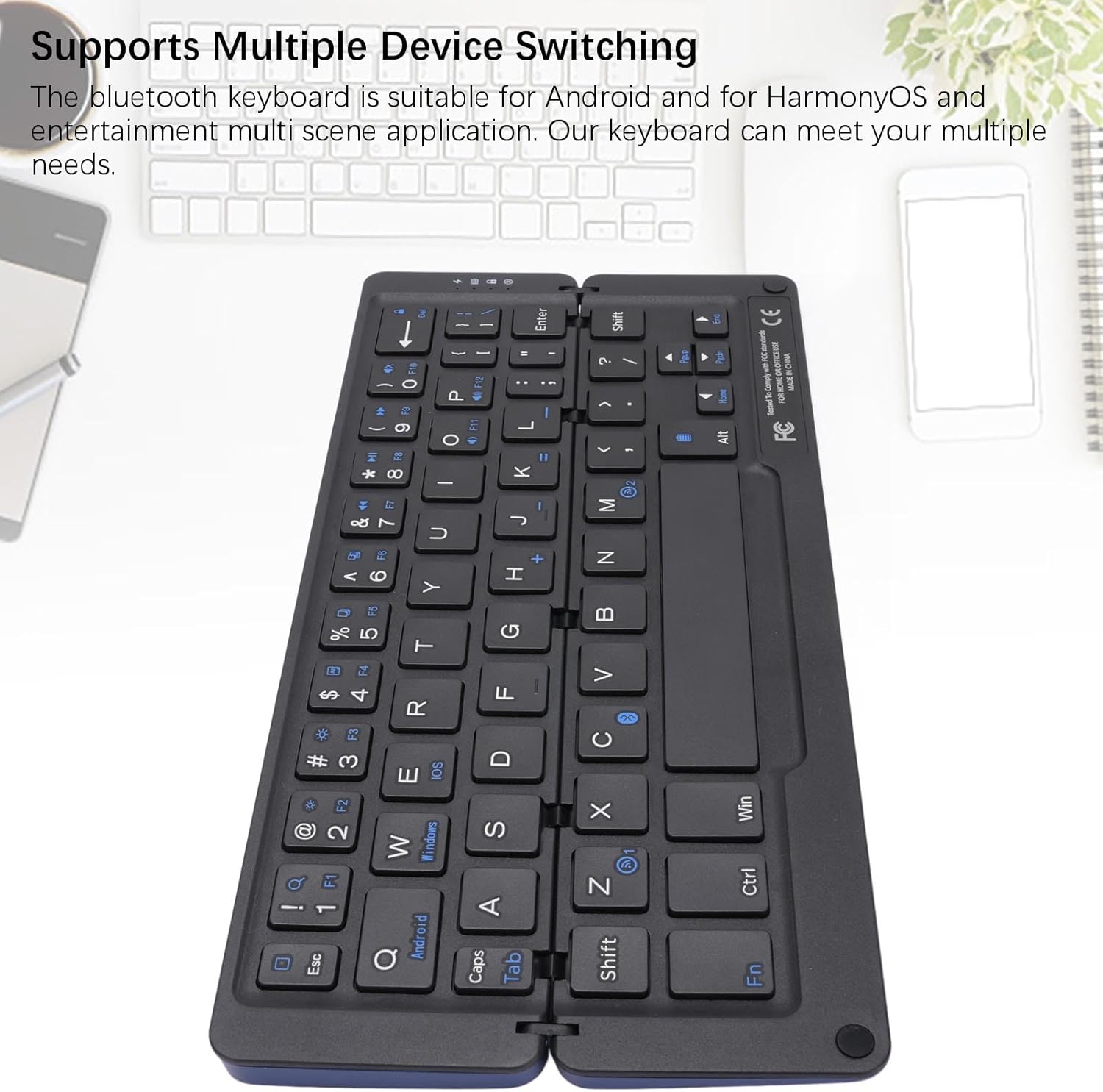 Dpofirs Foldable Bluetooth Keyboard, Portable Folding Wireless Keyboard with Magnetic Stand, Quiet Pocket Travel Keyboards for Tablet Phone Computer