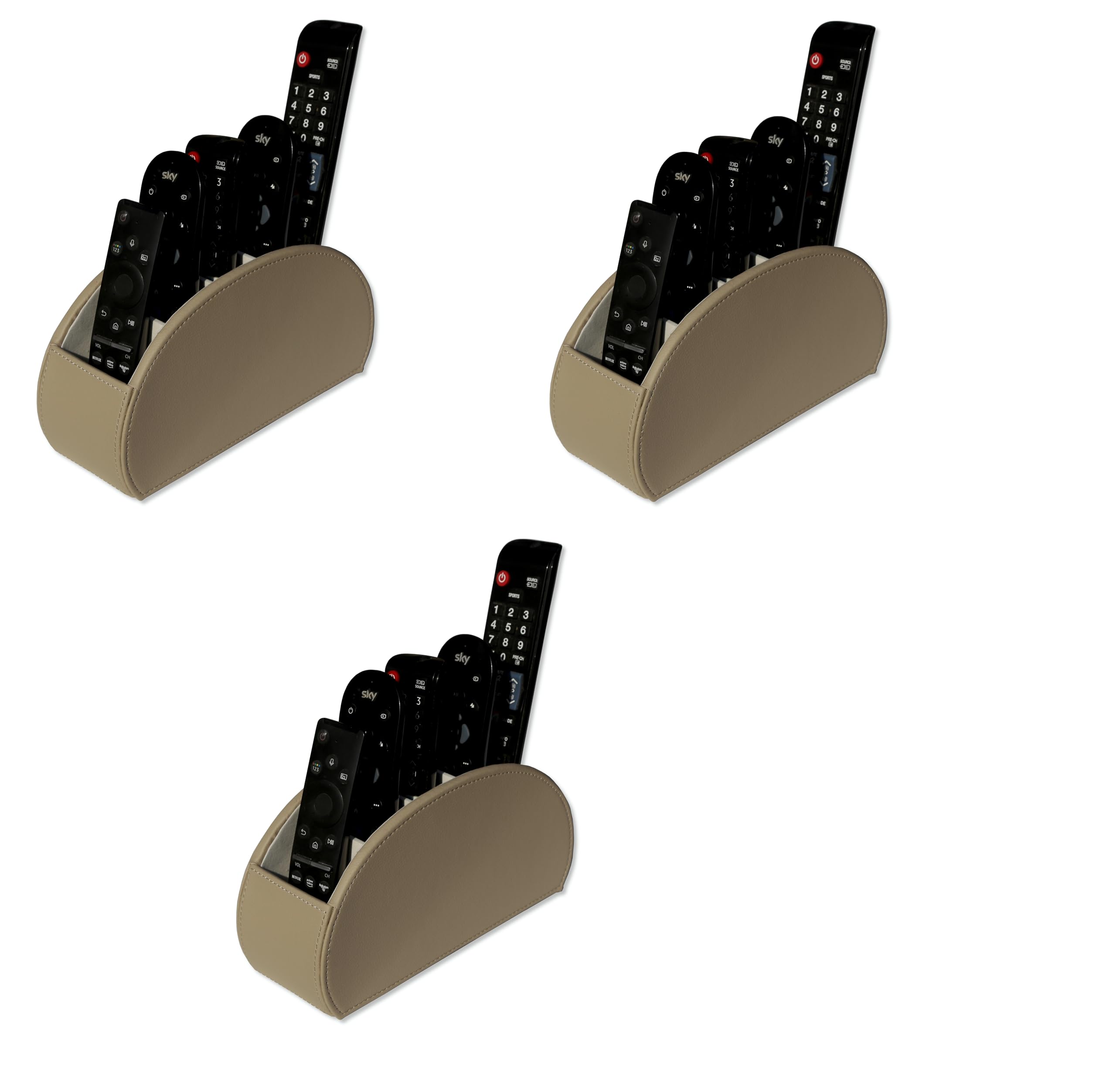 Osco Faux Leather Remote Organiser – 3 Pack – 5 Sections/Compartments for Remotes, Pens, Make-Up, Office Accessories – Desk, Sofa or TV Stand Storage, Light Taupe (12×22.5×7.8 cm)