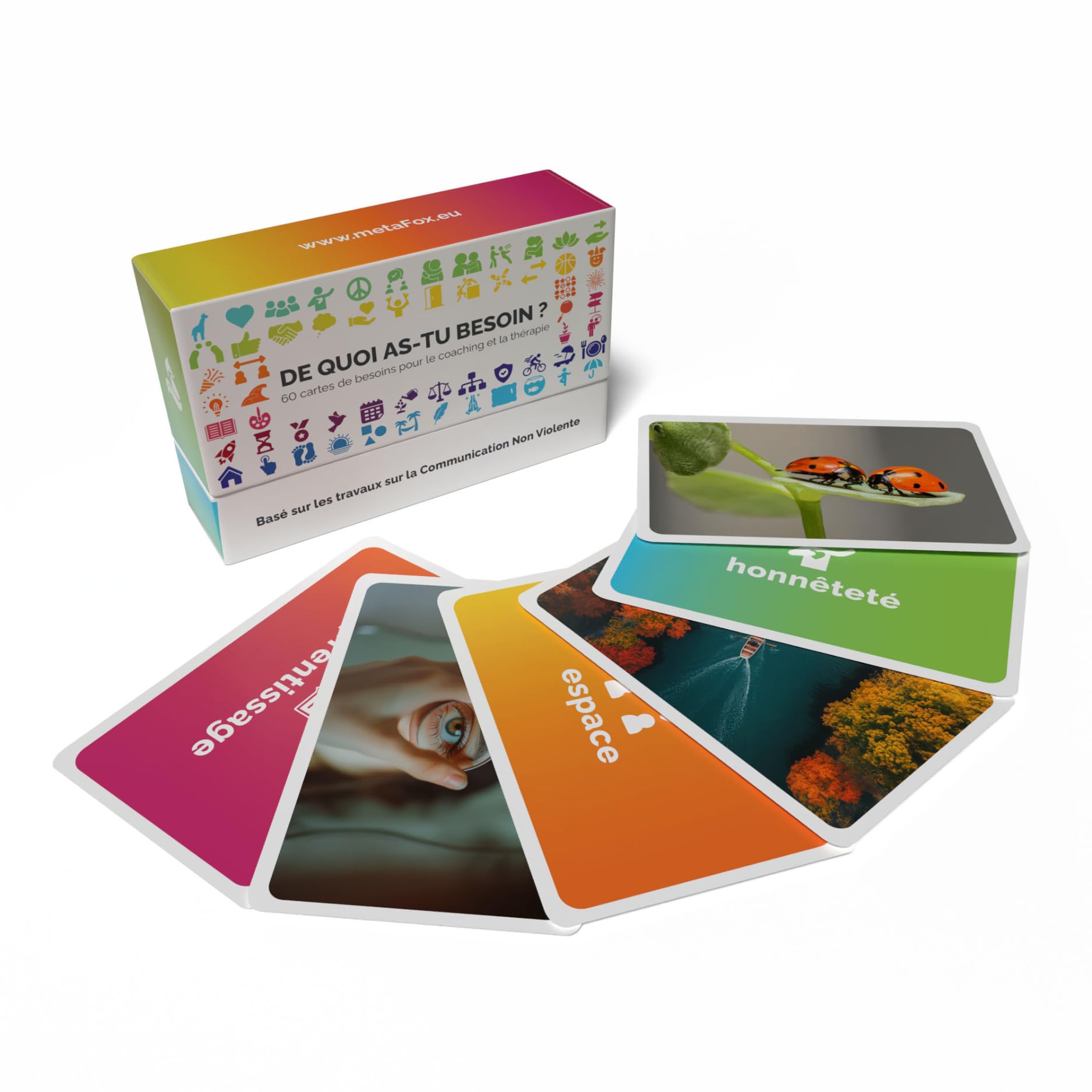 De quoi as-tu besoin ? | 60 Cartes de Besoins CNV pour le Coaching & la Thérapie | Code Couleur | Livret Inclus | Basé sur la CNV de Marshall Rosenberg