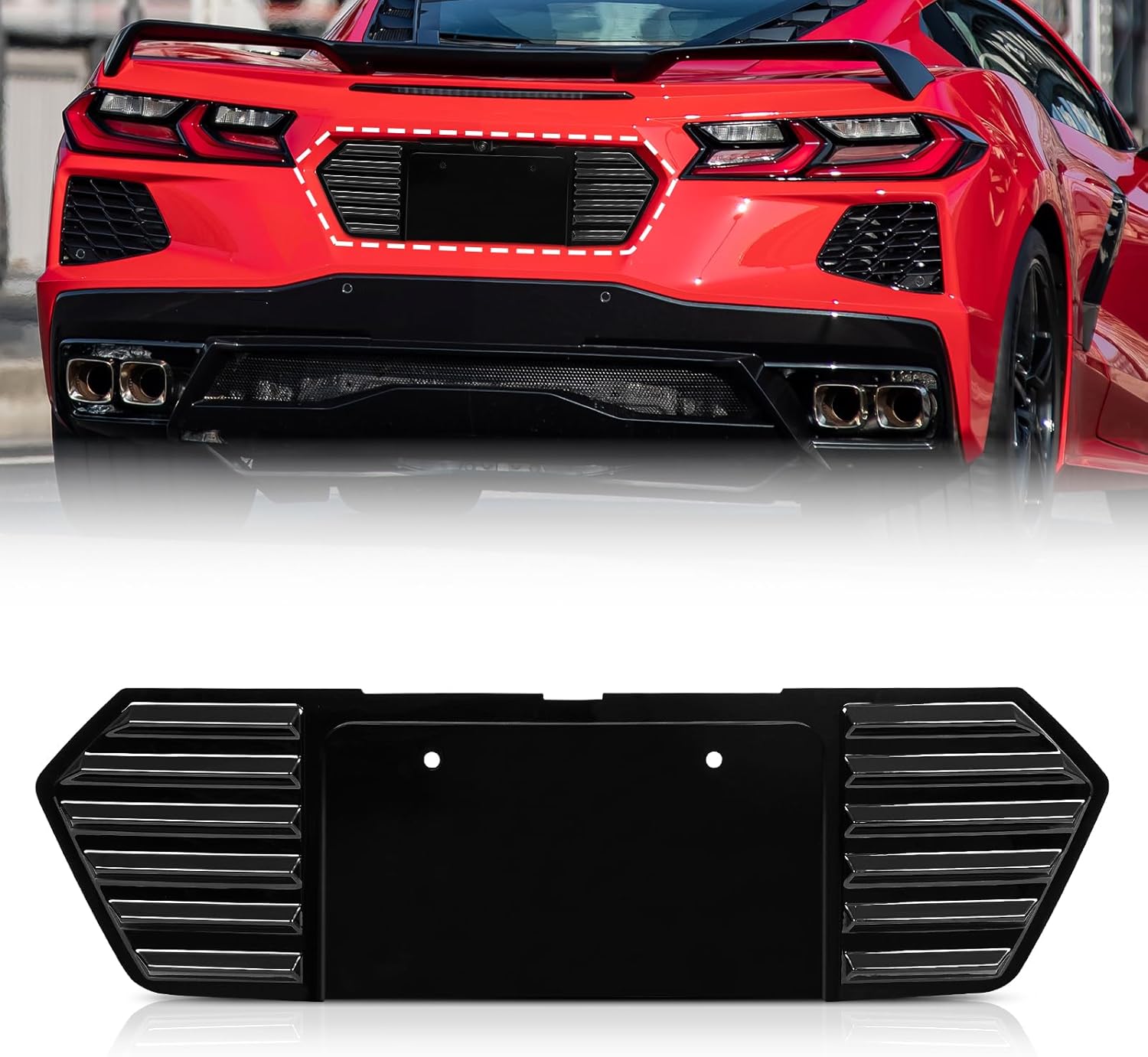 Rear License Plate Base Compatible with Corvette C8 Z51 Stingray Convertible Coupe HTC Models 2020 2021 2022 2023 2024,Rear Trunk License Plate Frame Protector,Glossy Black,ABS