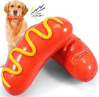 2Pcs Sausage Dog Chew Toys Puppy Teeth Chew Sausage Toy for Aggressive Chewers Squeaky Interactive Dog Toys Bite Resistant Dog Toy Food Grade TPR Dog Chew Toys for Indoor and Outdoor(hot Dog Shape)