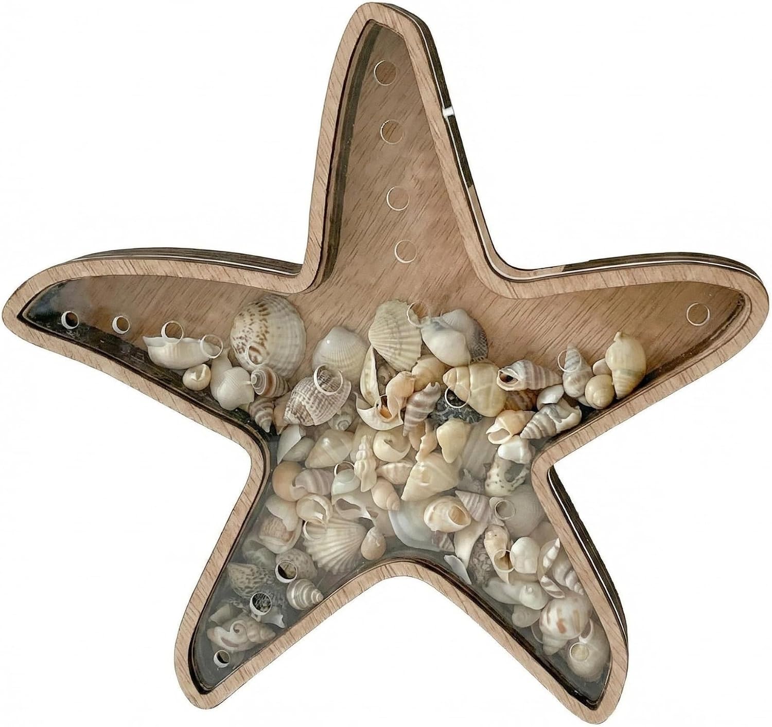 2pcs Starfish Shaped Wooden Storage Decor, Hollow Design for Shells & Small Items, Home Decor
