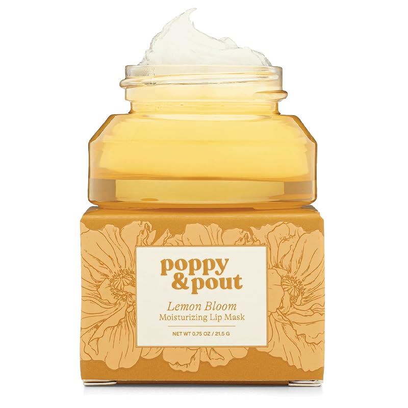 Máscara labial noturna Poppy & Pout Lemon Bloom com manteiga de karité e cera de abelha, pote de vidro reciclável, 18,4 g
