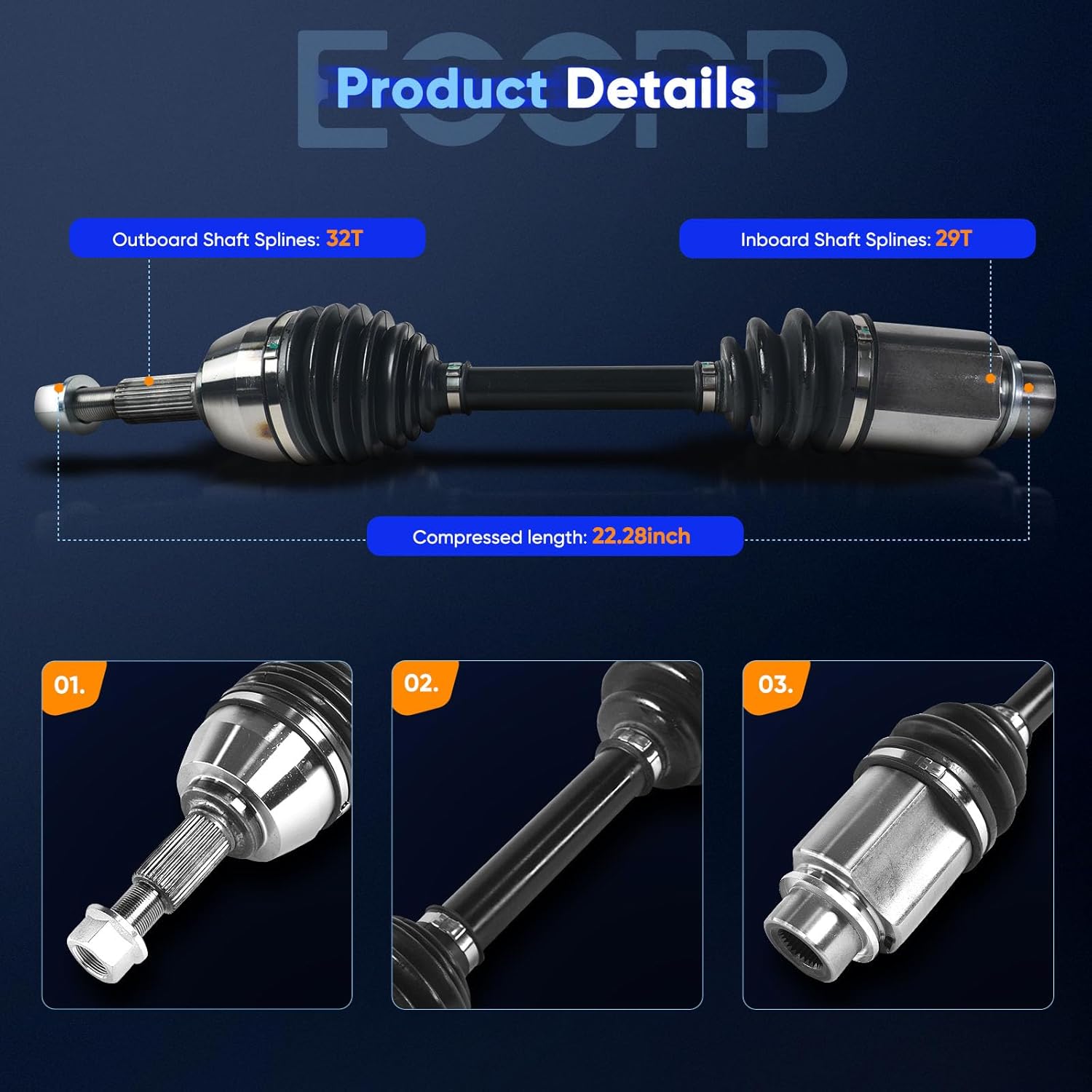 ECCPP/CV Axle Shaft Assembly fit 2009-2014 for Nissan Murano 3 5L Front Right Passenger Side NCV53994