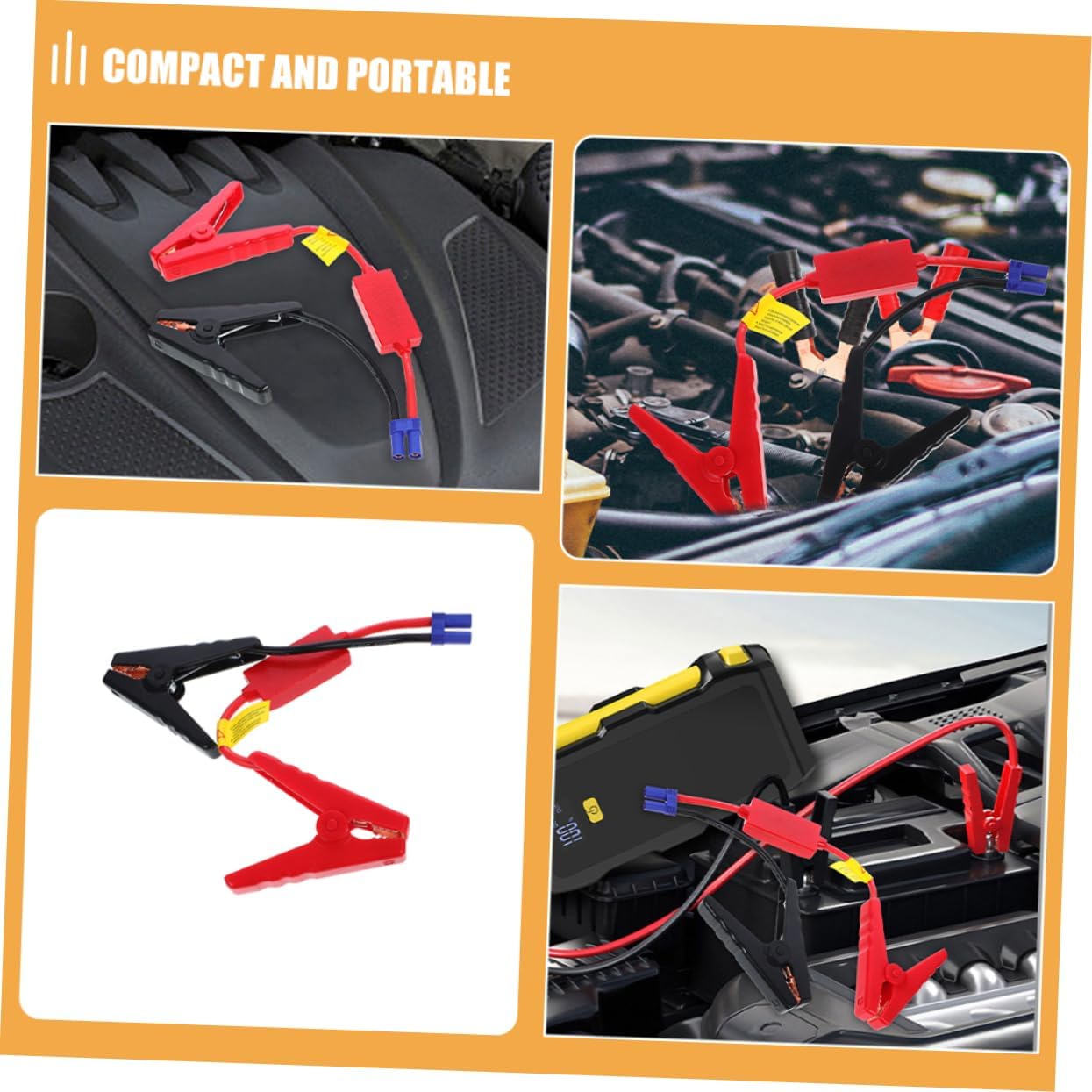 Luxshiny 2pcs Car Battery Jumper Cables Intelligent Protection Clamps for Emergency Compatible Fit