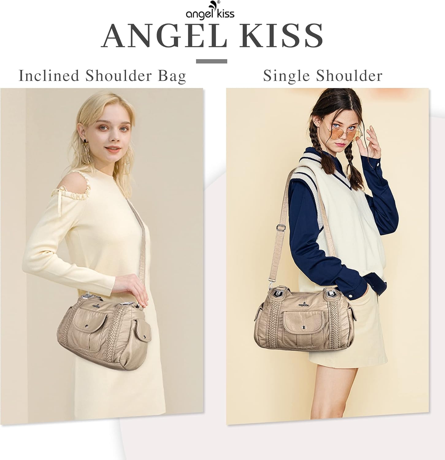 Angel Kiss Purses and Handbags for Women Washed Vegan Leather Crossbody Hobo Satchel Shoulder Tote Purse - Image 7