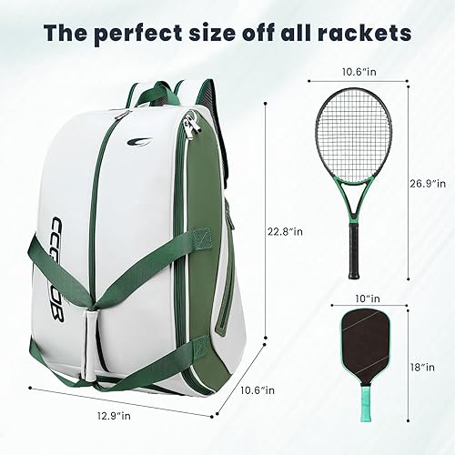 Miniatura 8 de Mochila multiusos de pádel de la PU para el deporte convertible bolsa de lona con el compartimento del zapato, gancho de la cerca, manga de bola