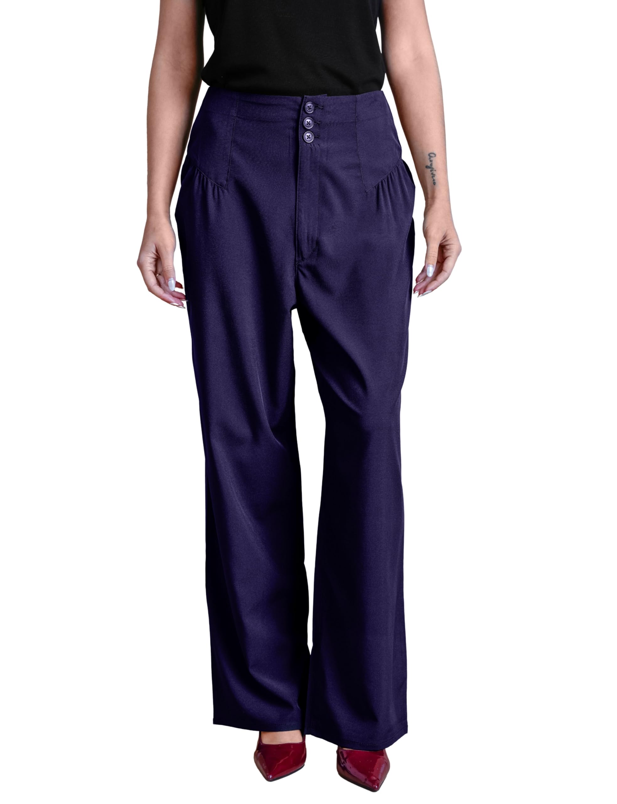 Enorsia Women's Straight Leg Trousers - Dark Navy - Size 16