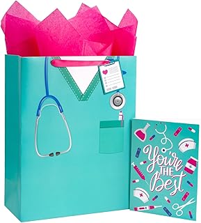 LeZakaa 13" Nurse Appreciation Gift Bag with Tissue Paper, Nurse Scrubs Stethoscope Design, Thank You Gift Bag for Nurses Appreciation Week, Hospital Staff, Graduation, 13" x 10" x 5", 1 Pcs