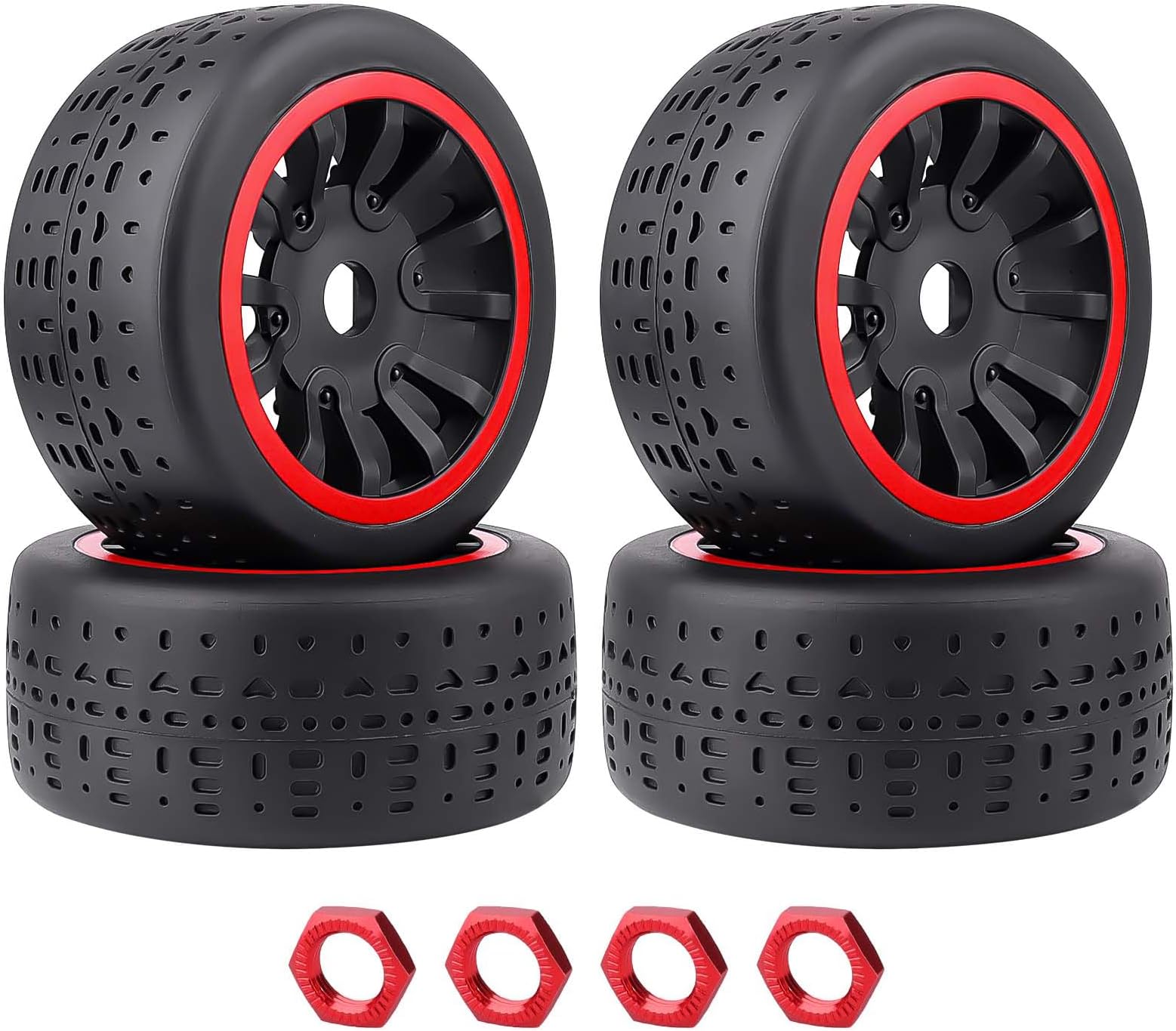 HobbyPark 17mm Hex Pre-Glued 42/100 2.9 Belted Tires and Wheels RC Street Tire with Foam Inserts for 6s High Speed Runs fit for 1/7 Arrma Infraction Felony 6S BLX Limitless 1/8 Typhon 6S 3S (Set of 4)