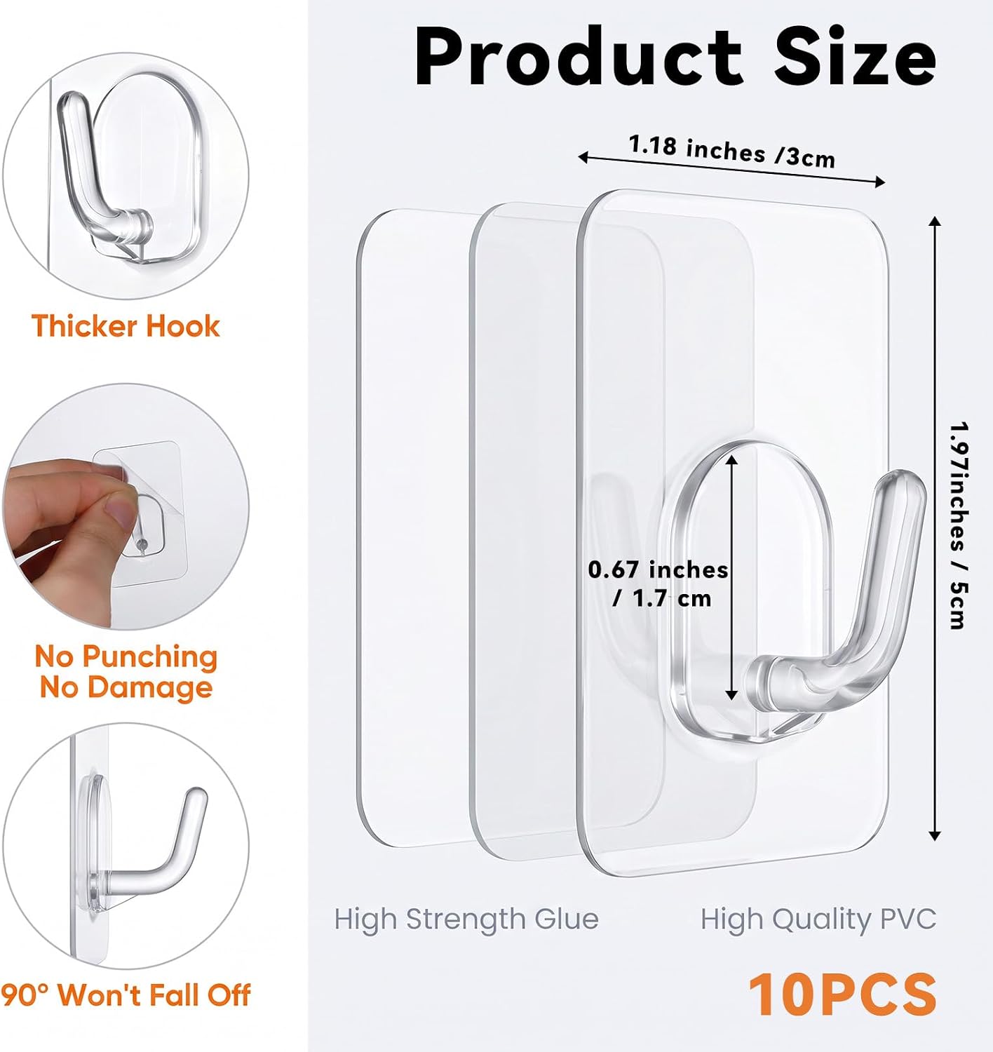 10 Pack Small Adhesive Wall Hooks Clear Utility Mini Hooks Plastic