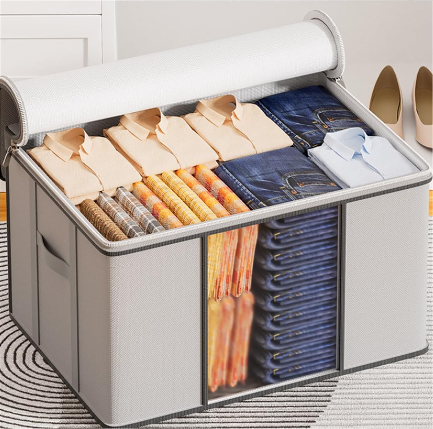 Storage Bag for Clothes Bedding Storage Box Can Be Folded for Organizing Clothes Bedroom Quilt Wardrobe Storage Bag Storage Container(A)