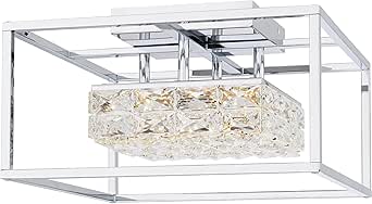 Quoizel Platinum Dazzle Modern Crystal-Glass LED Semi-Flush Ceiling Light, 16 Inch Polished Chrome Chandelier, 25W, Close to Ceiling Light Fixtures for Kitchen, Bedroom, Foyer, Office or Entryway