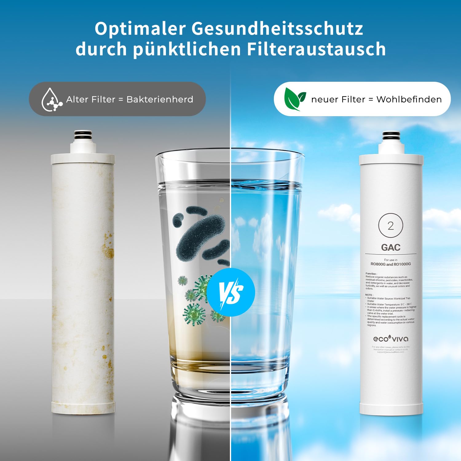 GAC Purificateur d'eau potable pour système d'osmose 800 g, 1000 g
