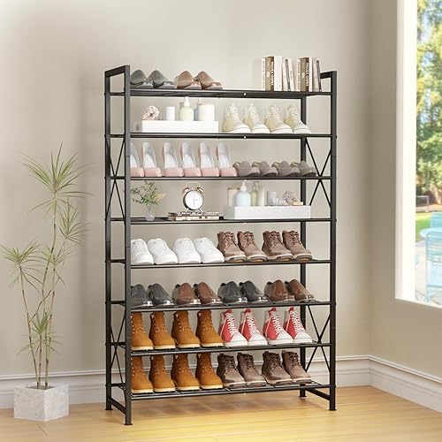 Miniatura 2 de Zapatero de 8 niveles, organizador de zapatos de metal resistente con capacidad para 40 pares, zapatero alto que ahorra espacio para entrada,