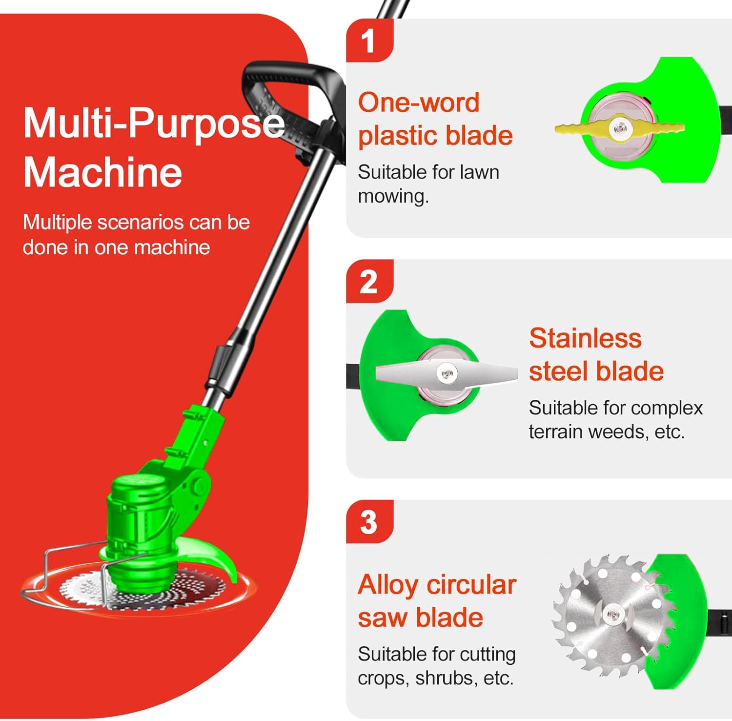 Cordless Weed Wacker Eater, Electric Weed Wacker Cordless Trimmer,Weed Whacker Grass Trimmer Stingless Lightweight Battery Powered weedeaters with 4 Types Blades,2 Batteries for Lawn, Yard, Garden