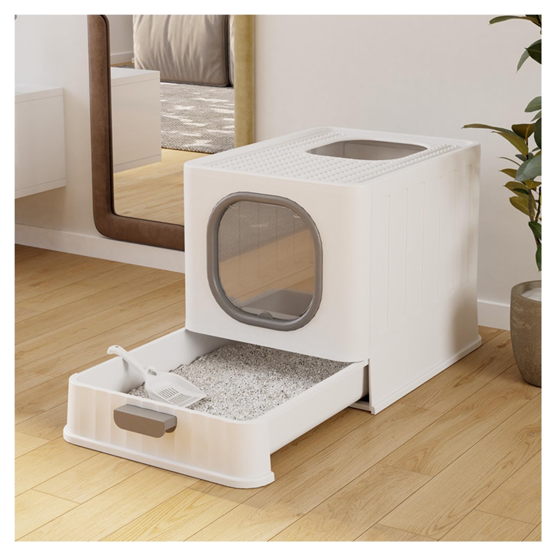 Caja de Arena for Gatos Cerrada con diseño de Tapa y cajón, Entrada Frontal, Salida Superior, Bandeja de Arena for Gatos, fácil Limpieza(Grey)