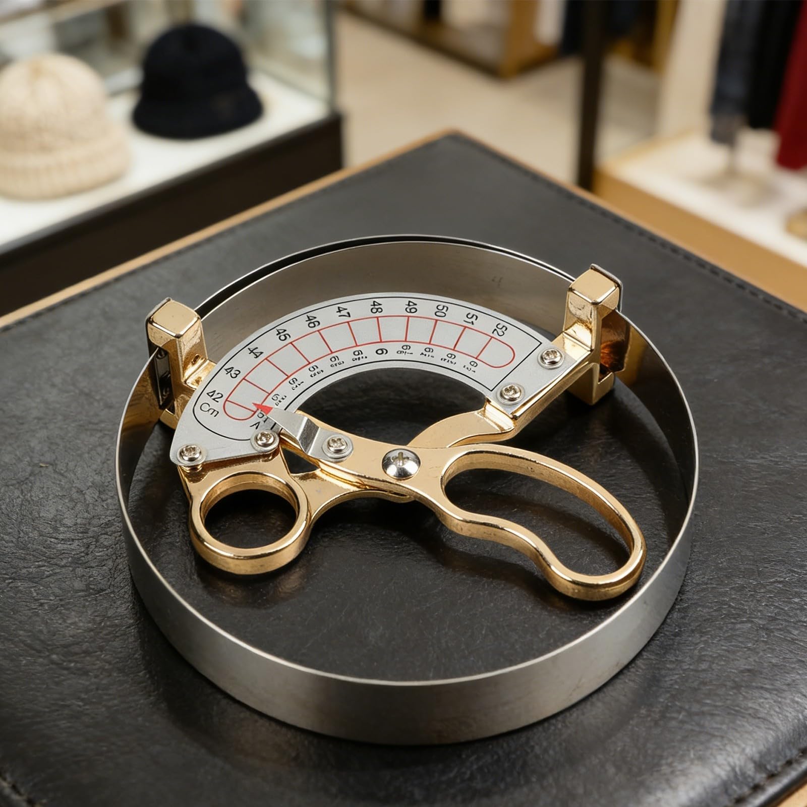 Instrumento de medición de tapas para la industria de sombreros con legibilidad de escala curvada de metal suave y diseño de mango estable para resultados consistentes (42-52 cm)