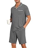 Mens Pajamas Set Summer Pjs Sets Lightweight Short Sleeve Pajama Soft Sleepwear Loungewear with Pockets