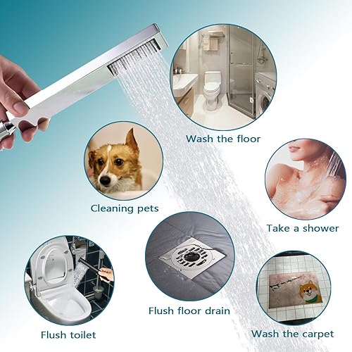 Miniatura 8 de SATICO FF011MB - Llenador de bañera independiente de latón de una sola manija para montar en el suelo grifos de bañera con ducha de mano color negro