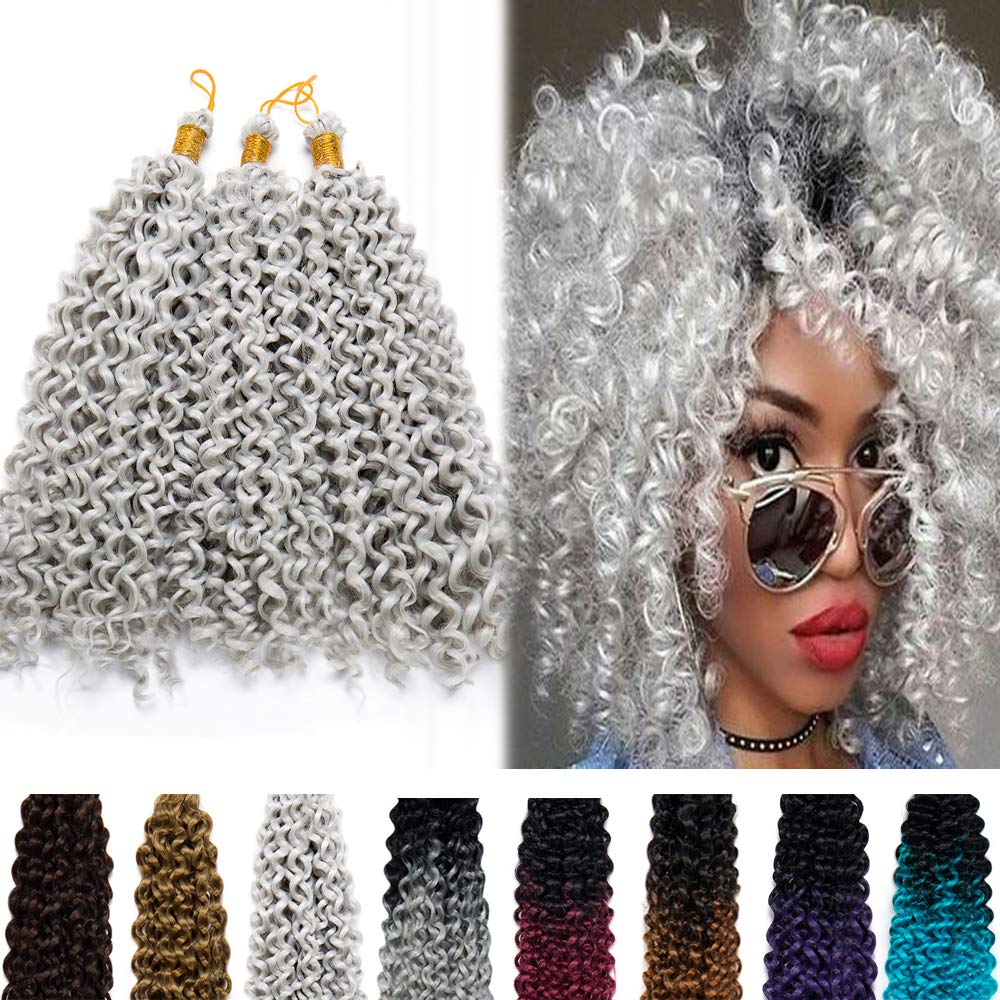Marlybob Synthetic Crochet Braiding Hair 14 Inch Marlibob Water Wave Twist Crochet Hair Braids Afro Dreadlocks Kinky Curl Hair Bundles for Black Women 3 Bundles/Pack 270g Grey