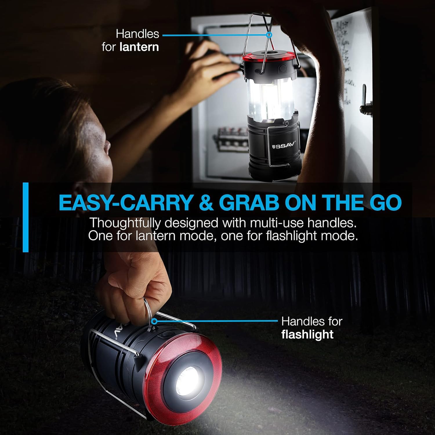 Lanterna da campeggio, lanterne a LED, kit di sopravvivenza adatto per uragano, luce di emergenza per tempesta, interruzioni, lanterne portatili all'aperto, nero, pieghevoli, batterie incluse