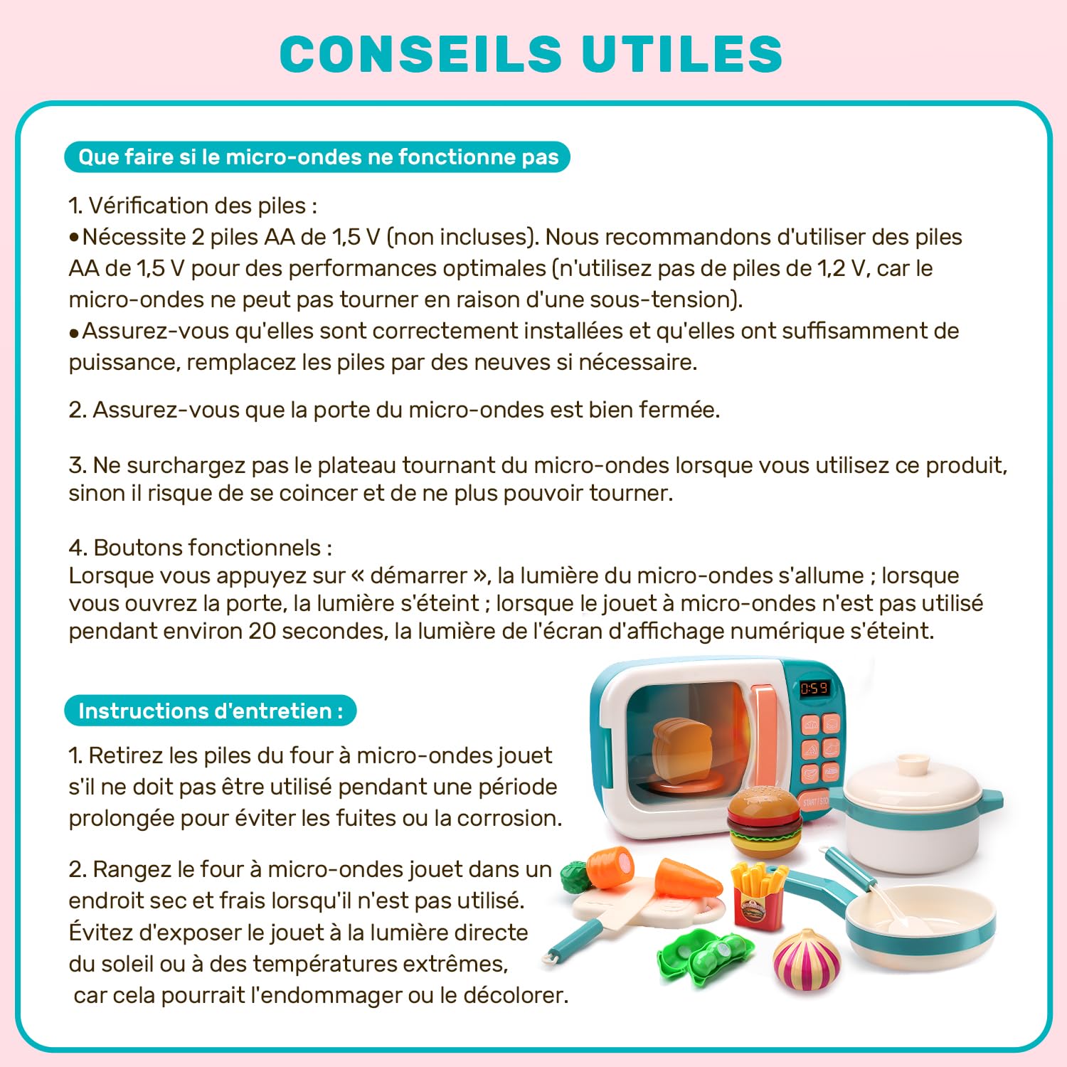 CUTE STONE Ensemble de Jouets Cuisine avec Micro-Ondes, Jeu d’Imitation pour Enfants, Four Électronique et Aliments de Jeu, Ustensiles de Cuisine, Jouets Éducatifs pour Filles et Garçons