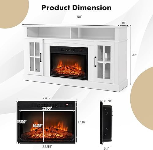 Miniatura 6 de COSTWAY Soporte eléctrico para TV con chimenea para televisores de hasta 65 pulgadas, calentador de 1400 W con control remoto, temporizador de 6