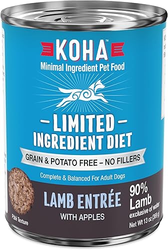 KOHA Alimento de cordero de dieta de ingredientes limitados para perros, comida húmeda sin granos para perros, sin rellenos, estómago sensible a la