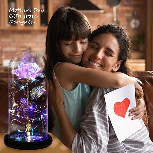 Miniatura 5 de Regalos de mujer para mamá de hija, rosa galaxia iluminada, rosa artificial, regalo de rosa de la Bella y la Bestia, regalos de cumpleaños para