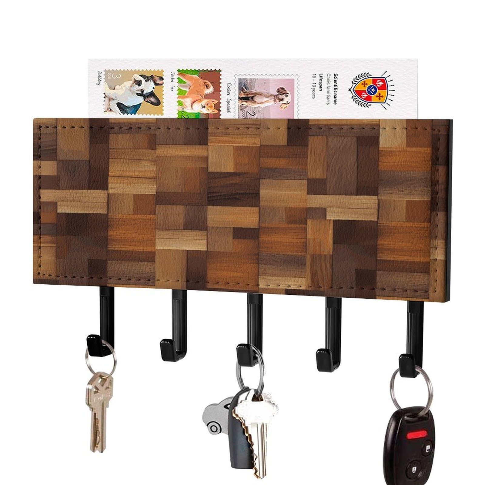 MUSM Wood Key Holder for Wall,Mail Organizer Wall Mount with 5 Hooks,Easy Installation Key Rack for Home Decor, Hallway, Entryway, Appartment