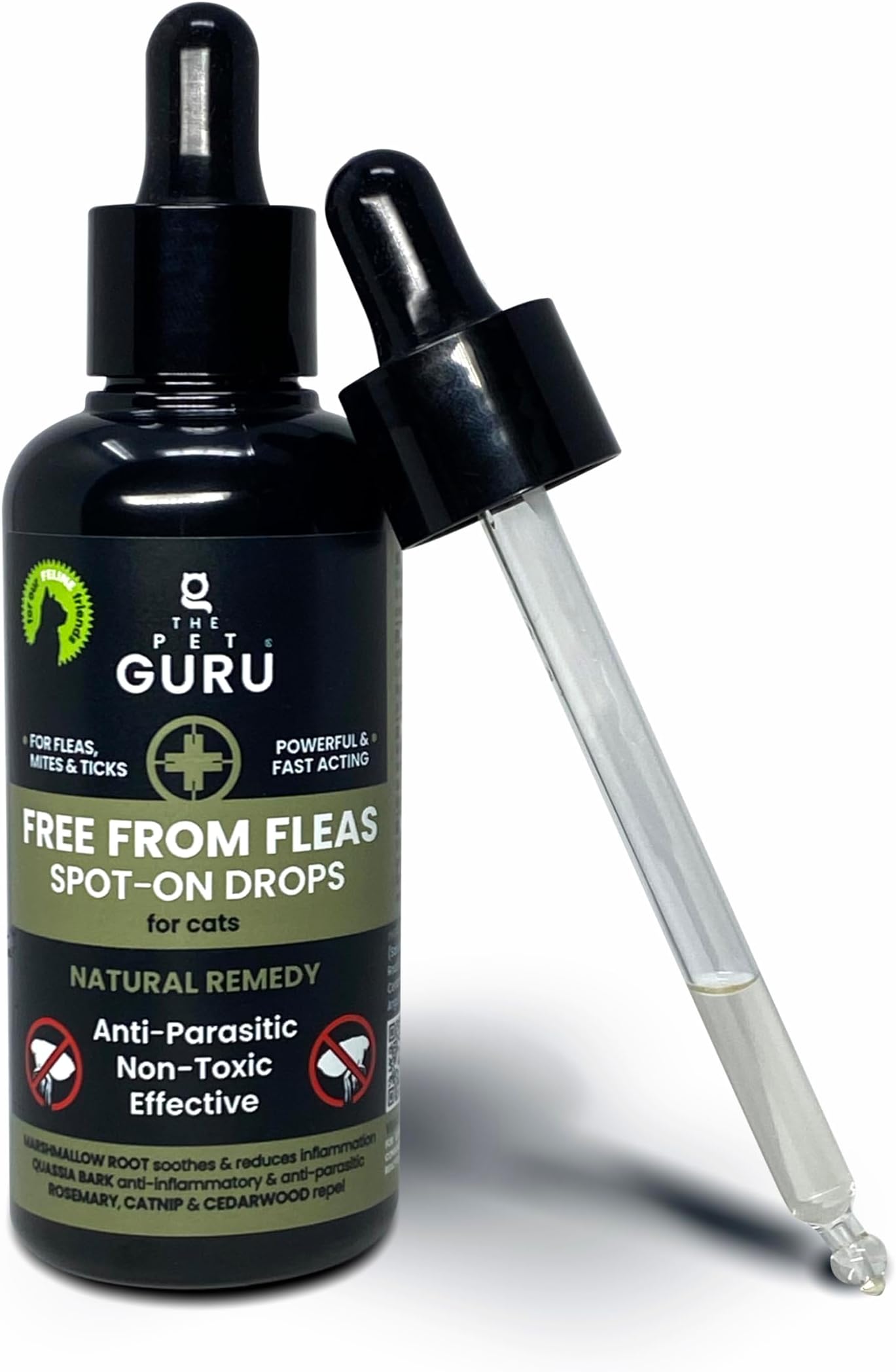 – FREE FROM FLEAS Spot-on Drops for Cats - Non-toxic Natural Fast Acting Spot-on Flea Treatment - Flea Control, 100ml