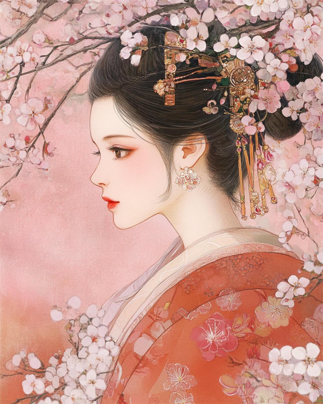 Rkflgew J 14Ct Embroidery Kit Fantasy Eastern Woman Embroidery Kit For Beginners Adult Diy Cross Stitches Needlepoint Set Home Decoration 40X50cm