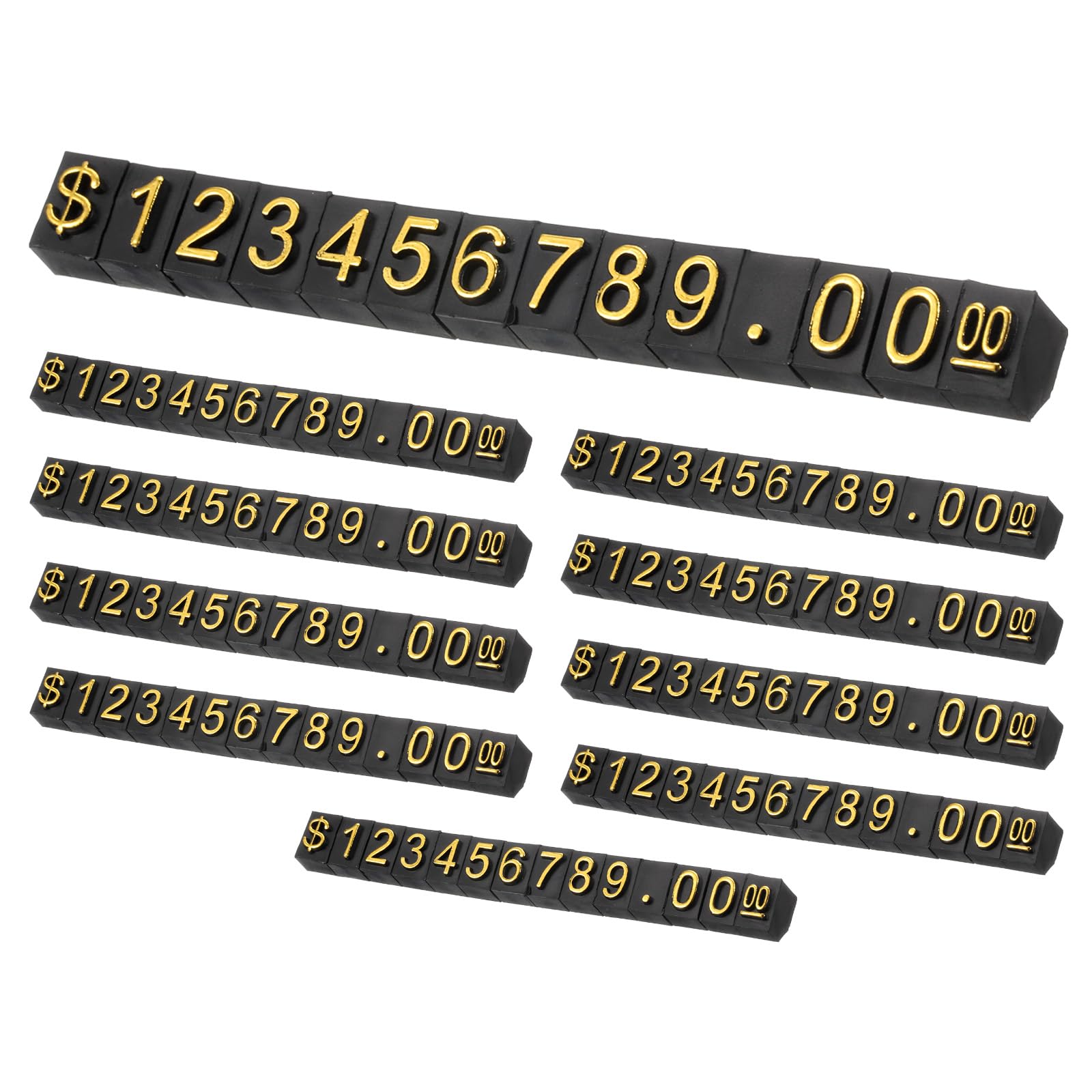 sourcing map 10 Set Price Display Cube, Adjustable Price Tag Stand Removable Mini Tag Number Letter Price Dollar Block Kit for Jewelry Retail Shop Price Signs (Black/Gold, 2.2" Length)