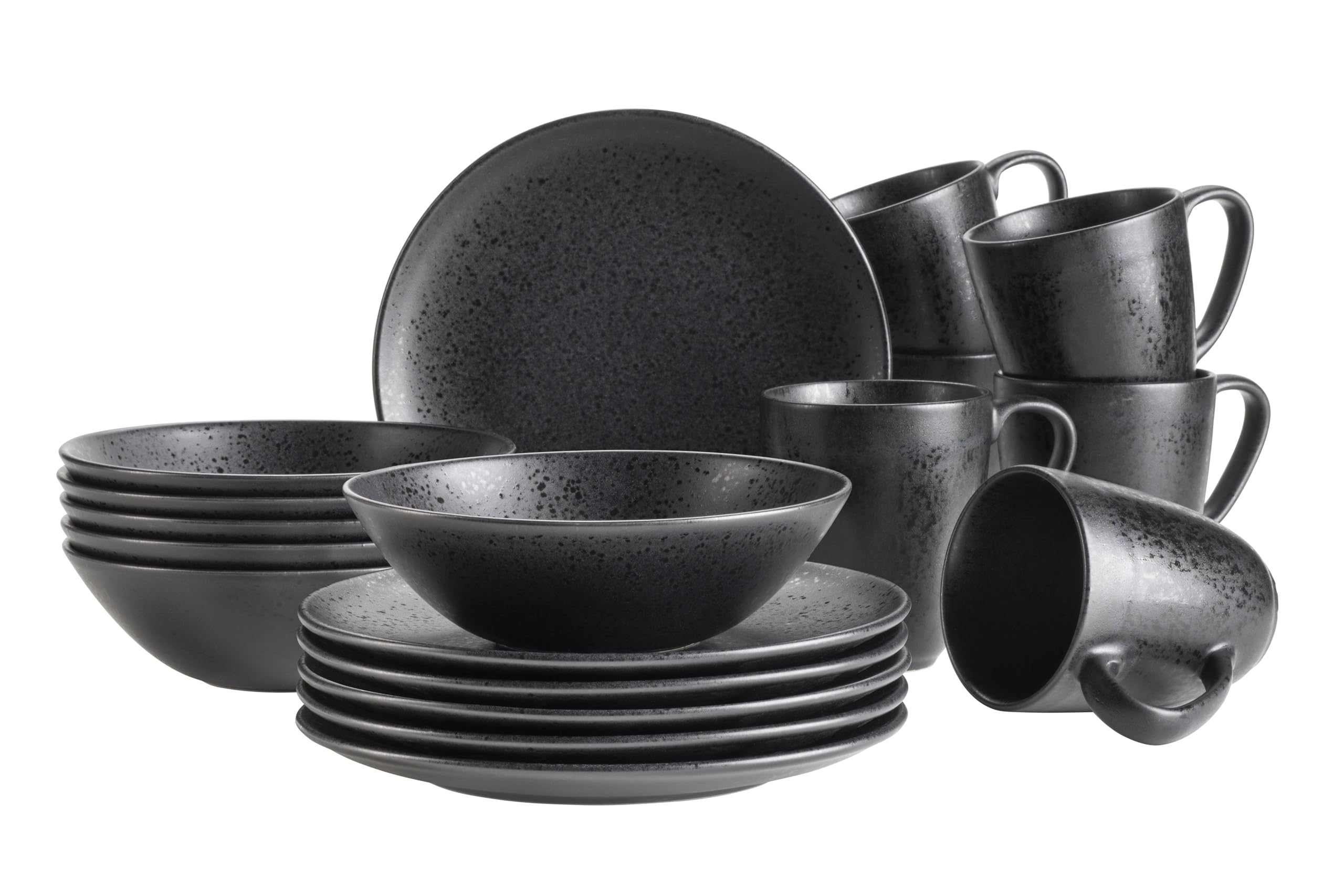 MÄSER, Serie Essential, Frühstücks Set für 6 Personen, Geschirr zum frühstücken aus hochwertigem Keramik, hergestellt in Portugal, Steinzeug, schwarz