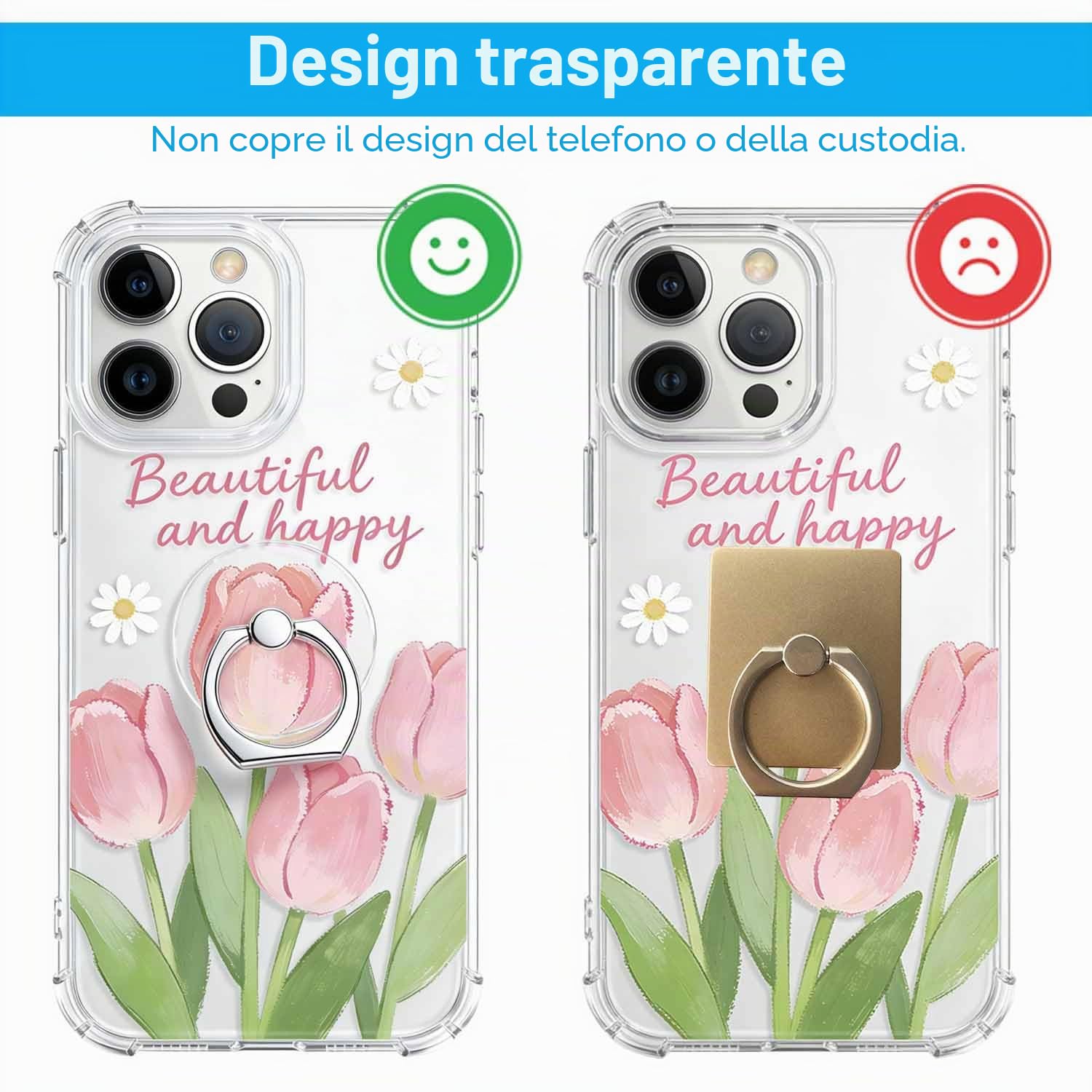 VOVIGGOL 2 Pezzi Trasparente Supporto per anello per cellulare Universale Cellulare Anello Rotazione 360° Gradi Smartphone Ring per iPhone, Samsung, Huawei, Tutti Gli Smartphone e Tablet