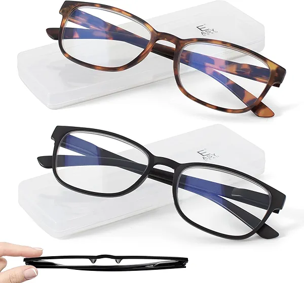 EASY READ 2 Pack Ultra Slim Reading Glasses for Women Men,Rectangular Blue Light Blocking Readers with Spring Hinges
