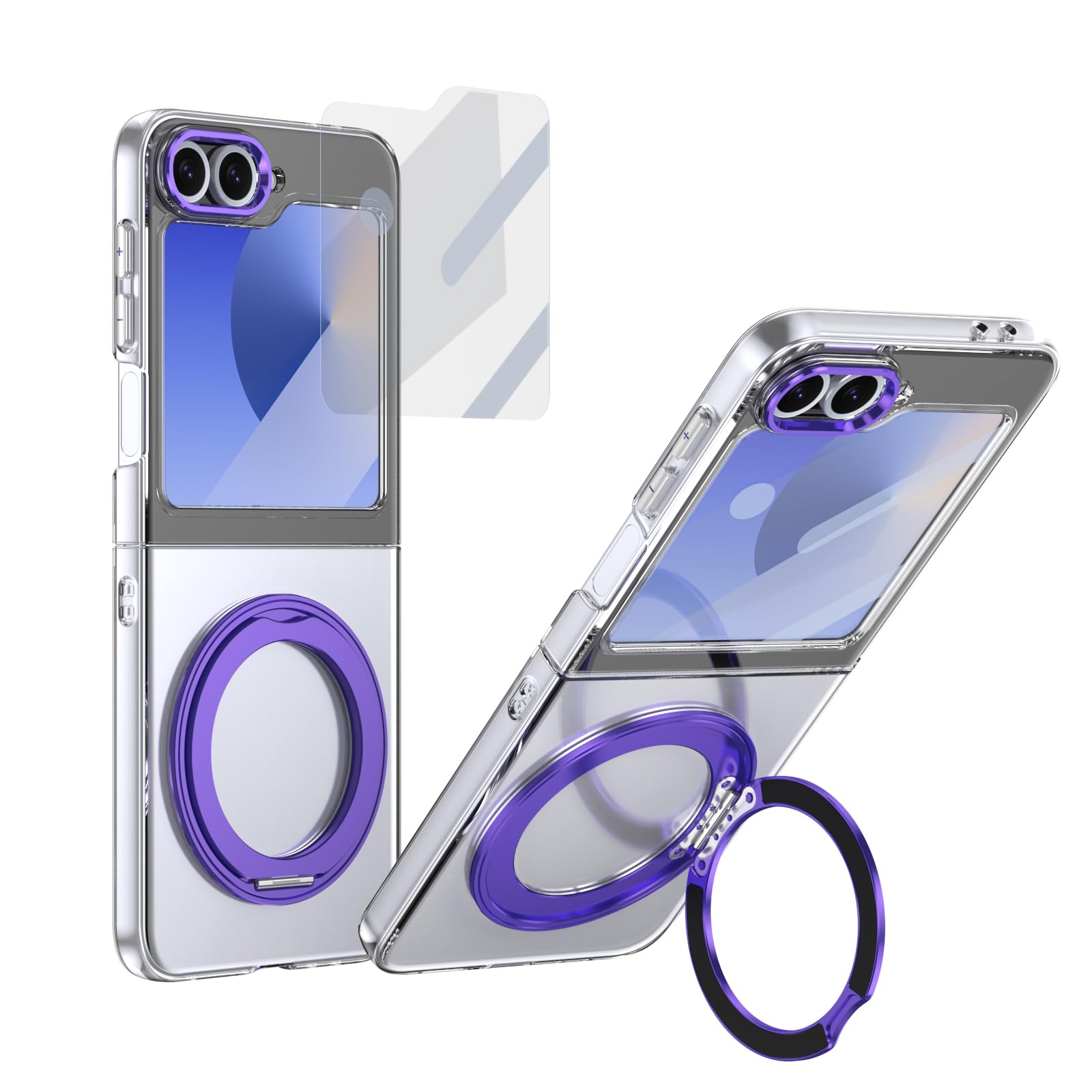 Coque de protection Z Flip 5 transparente violette avec support premium - 8