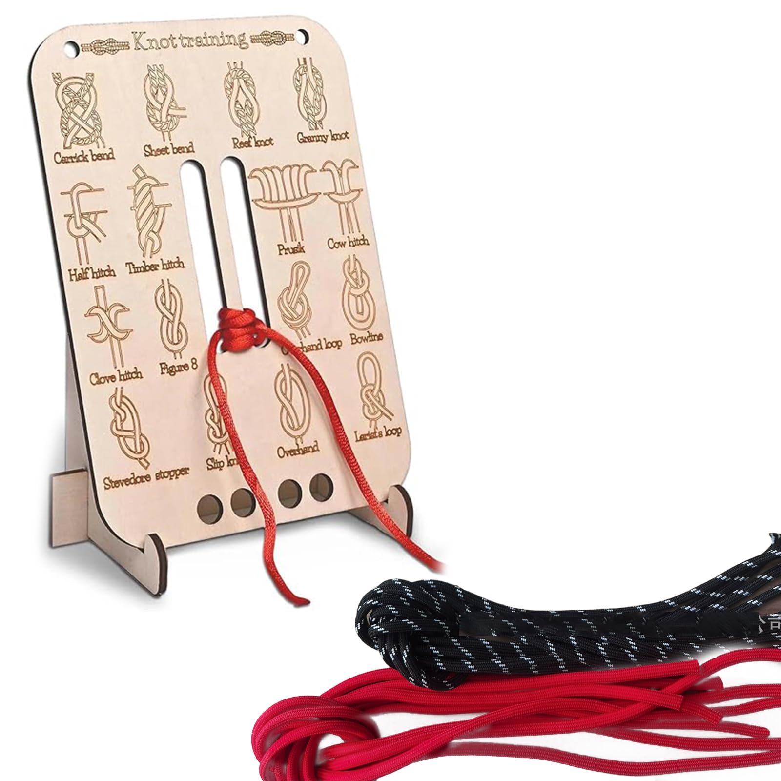 Knot Training Board Wooden Board Kit With 10 Nylon Paracord, Survival Kits, Camping Kit, Backpacking Essentials for Exercising Guide Ropes Knotted Wooden Boards, Educational Tool