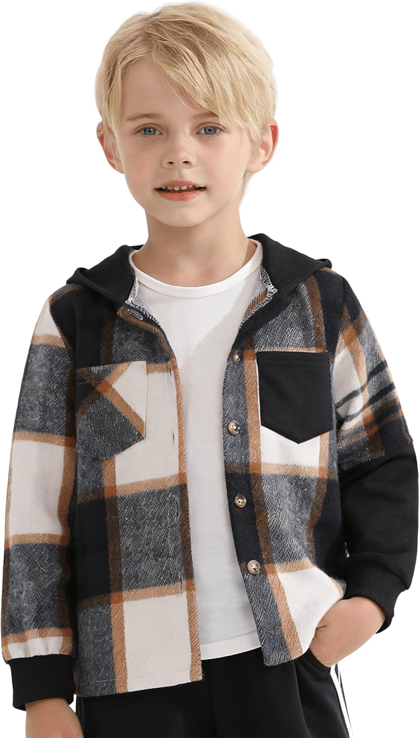 2Pcs Kids Boys Sweatsuit Hoodie Flannel Plaid Shirt Tops and Jogger Pants for Kids Fall Winter Spring Outfits - Image 3