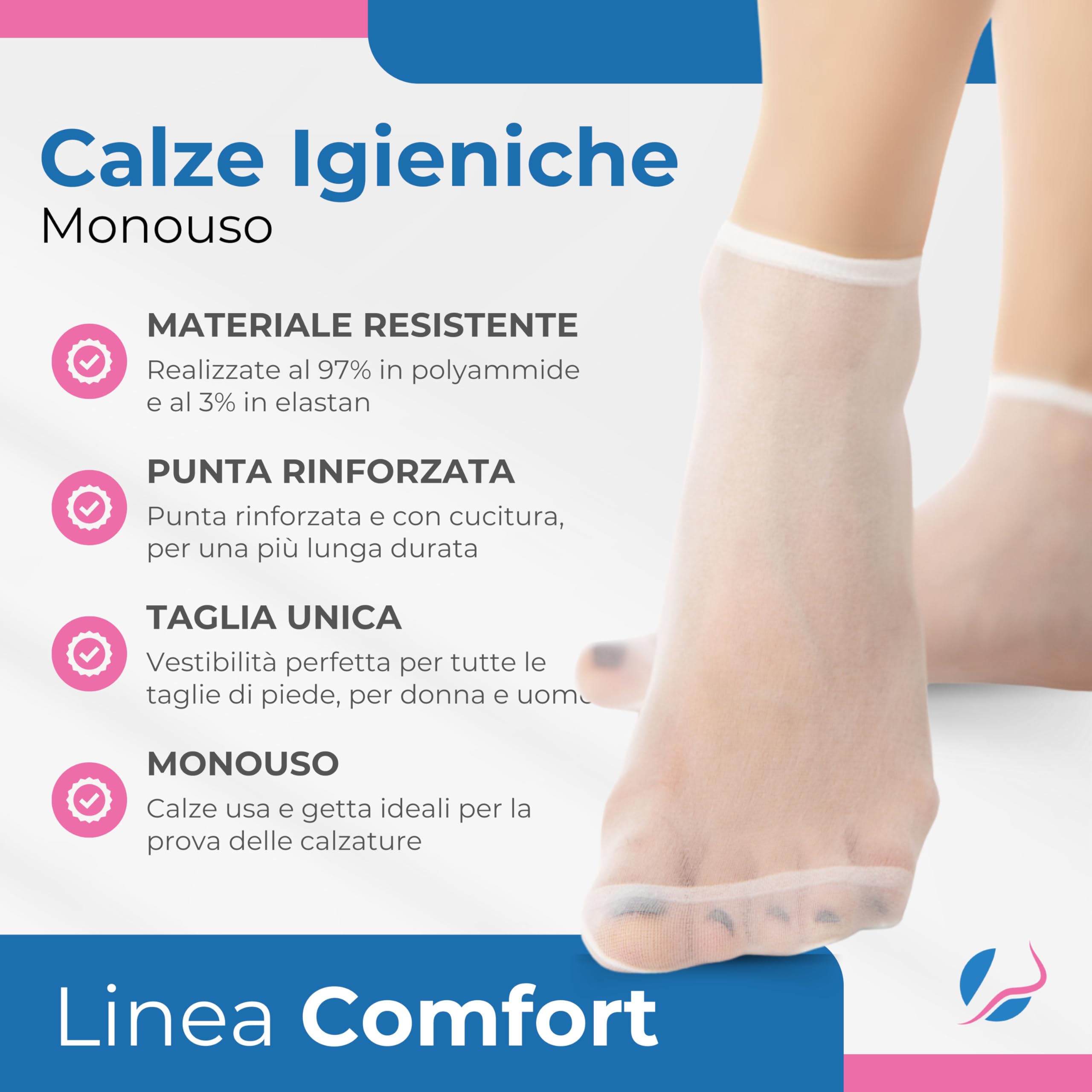 Calze Igieniche Monouso per Prova Calzature 3 Scatole da 100 Pezzi Linea Comfort
